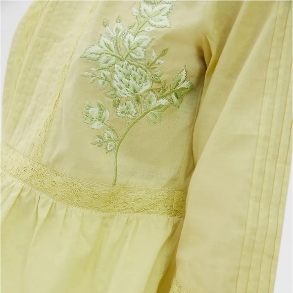 Anthro Duet Pastel Green Embroidered Beaded Crochet Lace Ruffle Blouse Top - Picture 6 of 8